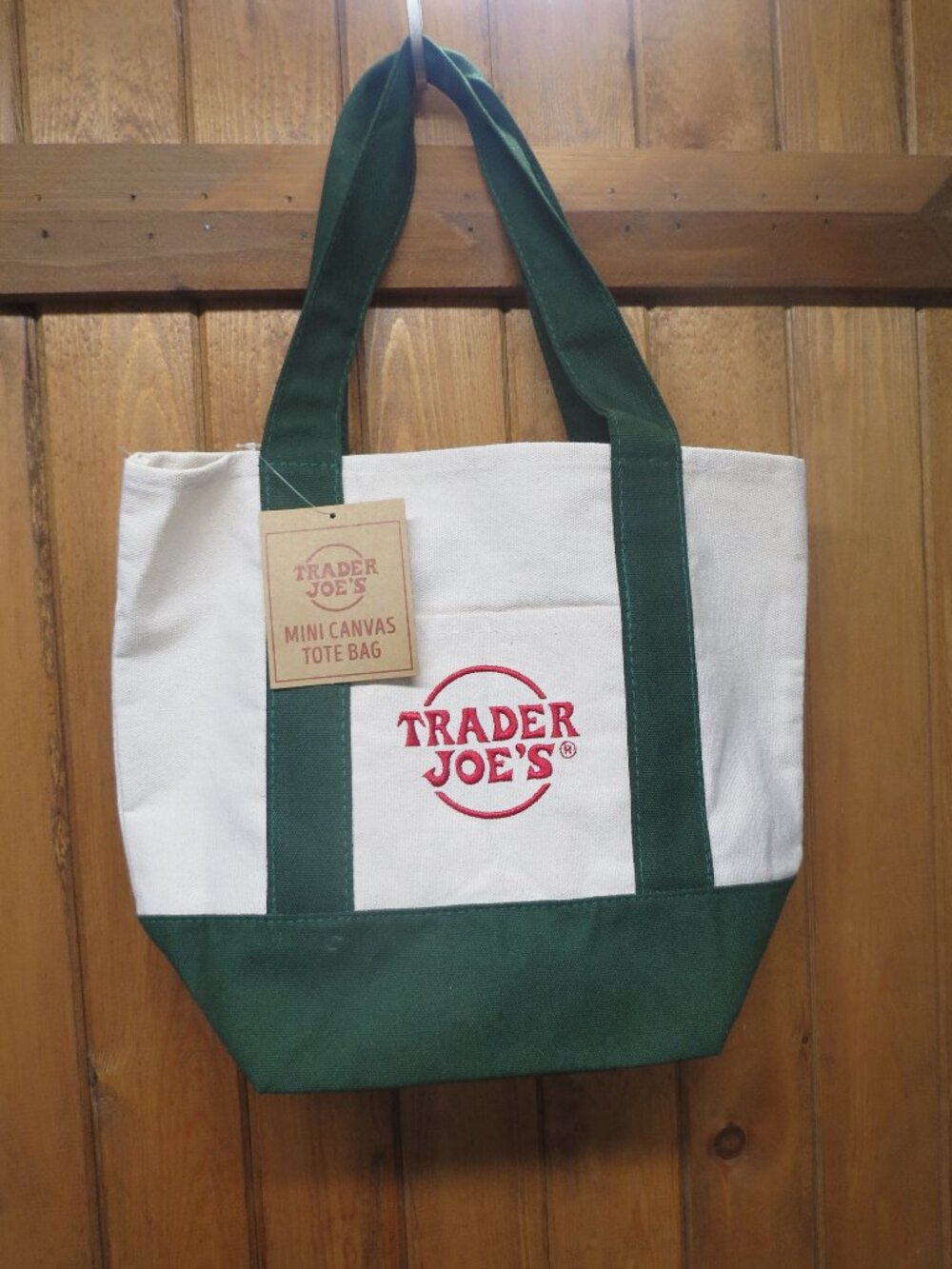 NWT Trader Joe's Green and White Mini Canvas Tote Bag